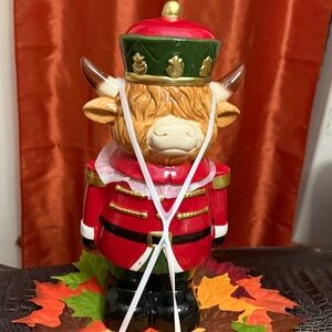 Christmas Highland Cow Soldier Nutcracker Cookie Jar